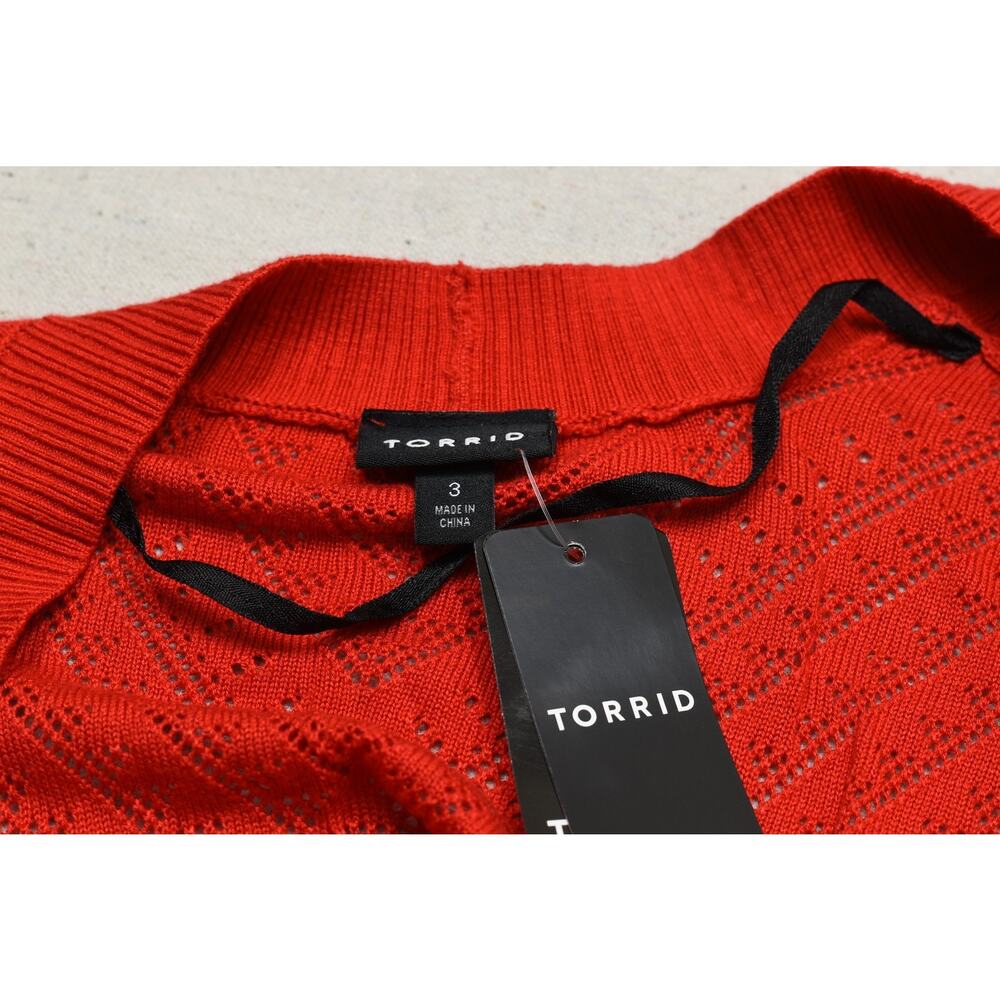 NEW Torrid Plus Size 3 Open Front Duster Cardigan Sweater Red Orange - Picture 7 of 8